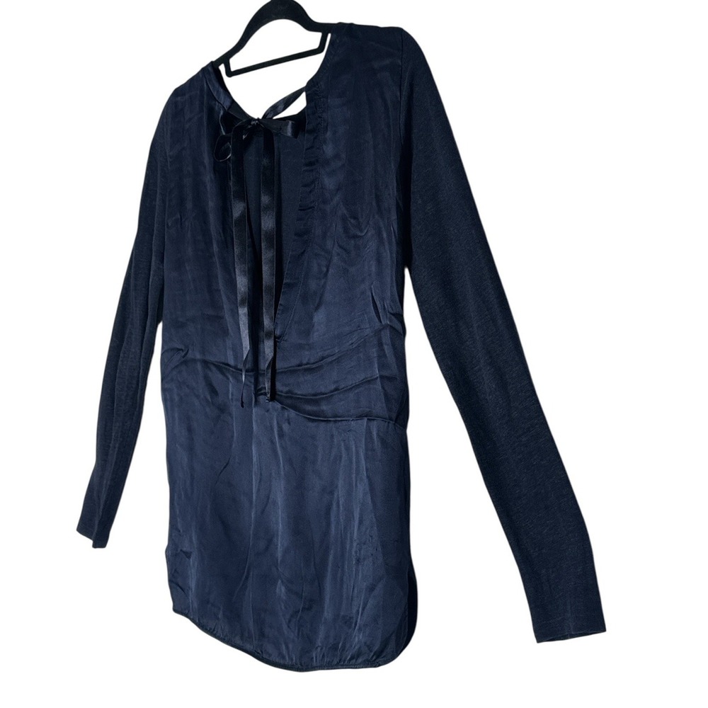 Sandro Paris Top Women's Size 1 US 4 Navy Blue Long Sleeve Linen Silk Designer